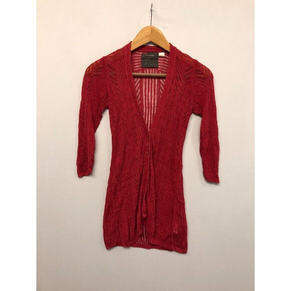 Anthropology Guinevere Women Knitted Cardigan Sweater Size Small Red B287 -20 - Picture 1 of 13